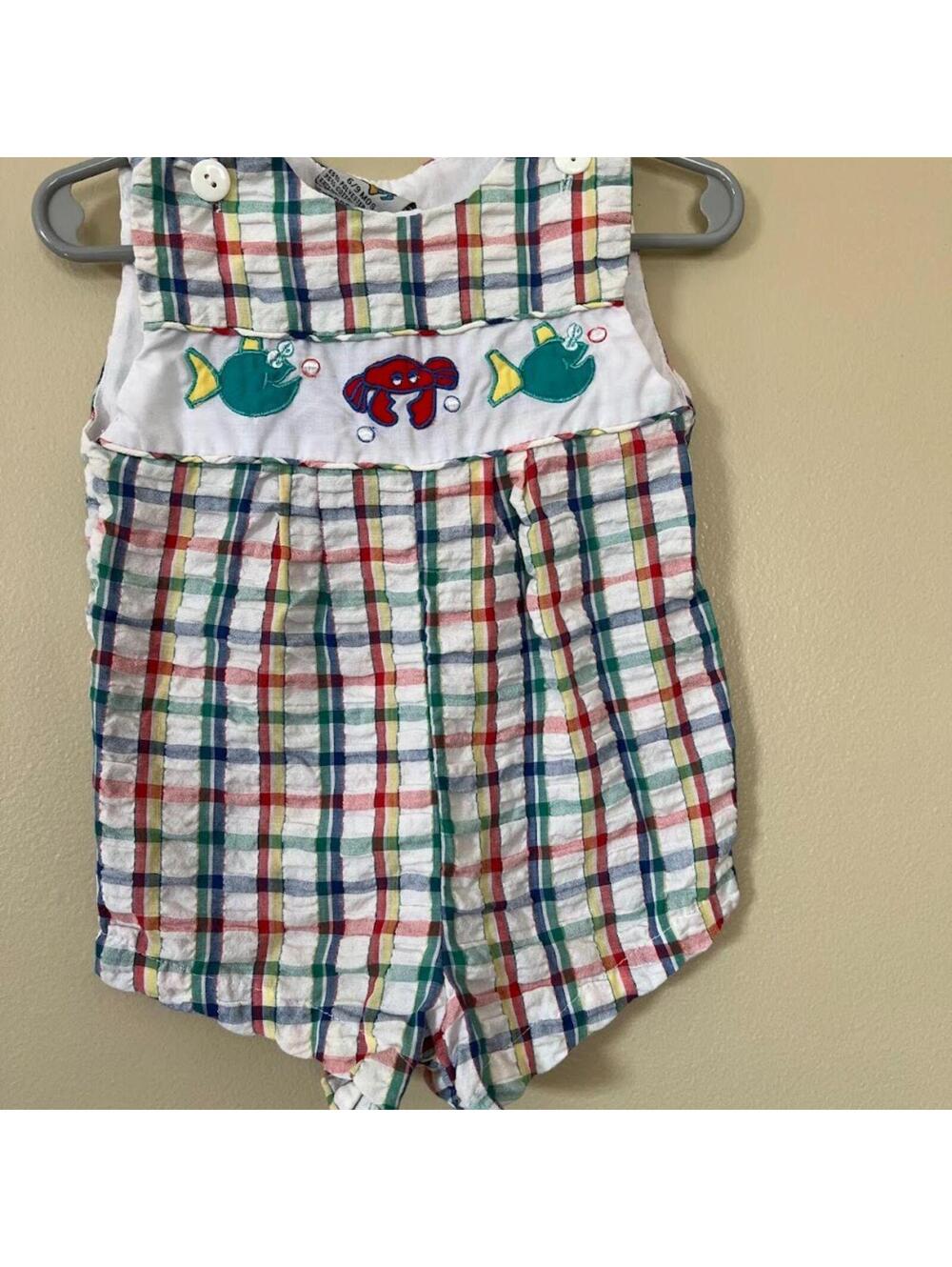 Vintage Cuties by Judy Plaid Bubble Romper Fish Crab 6-9 Months